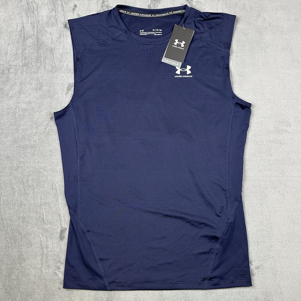 NWT Under Armour HeatGear Tank Mens XL Blue Compression Shirt Gym Running